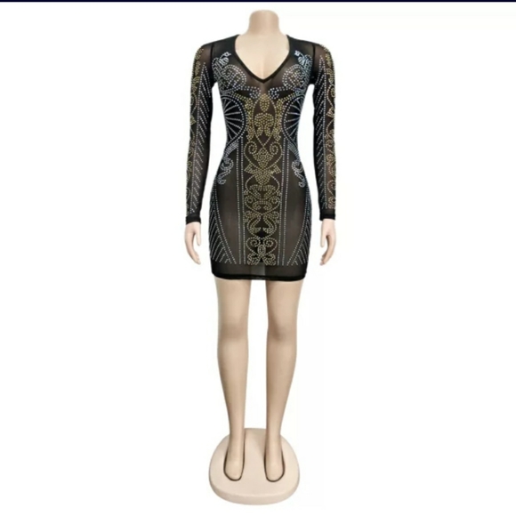 SEXY BLACK COLORFUL DIAMOND DRESS SIZE MEDIUM + LARGE AVAILABLE KELOLA D… - Picture 2 of 6